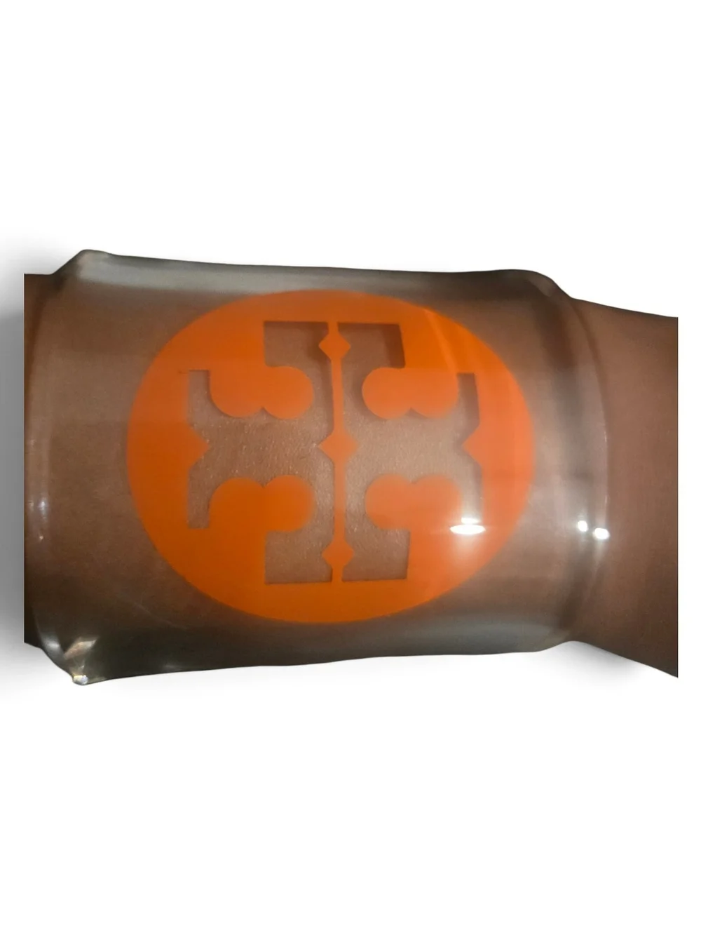 Tory Burch Clear Acrylic Orange Double T Logo Accent Cluff
